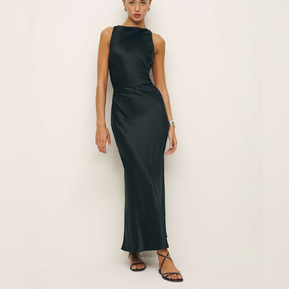 Reformation Casette Silk Dress Black - Size 4